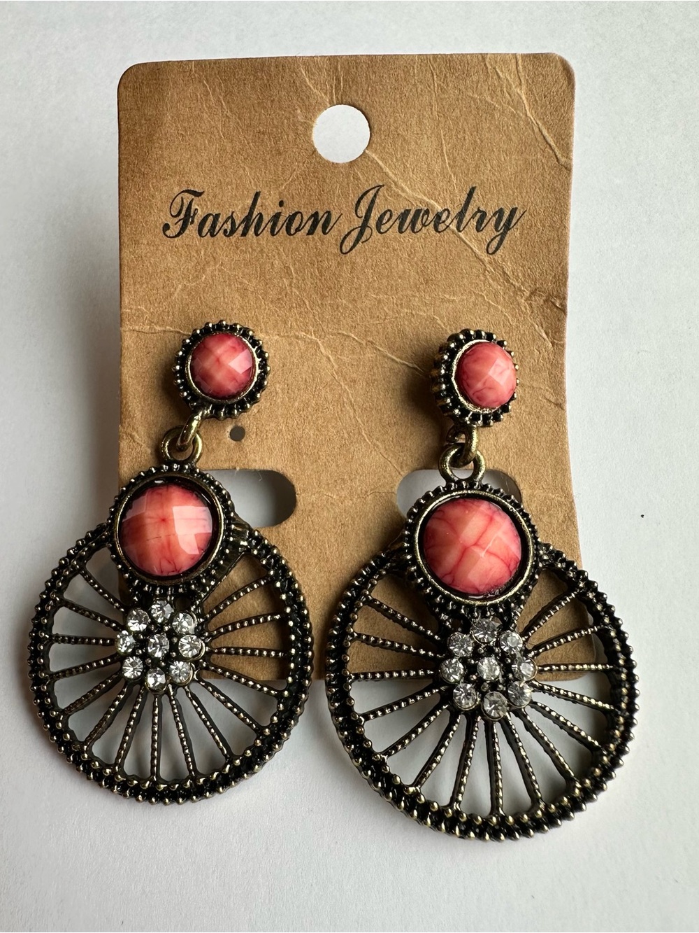 Pink Stone and Crystal Drop Earrings - Women Jewelry new